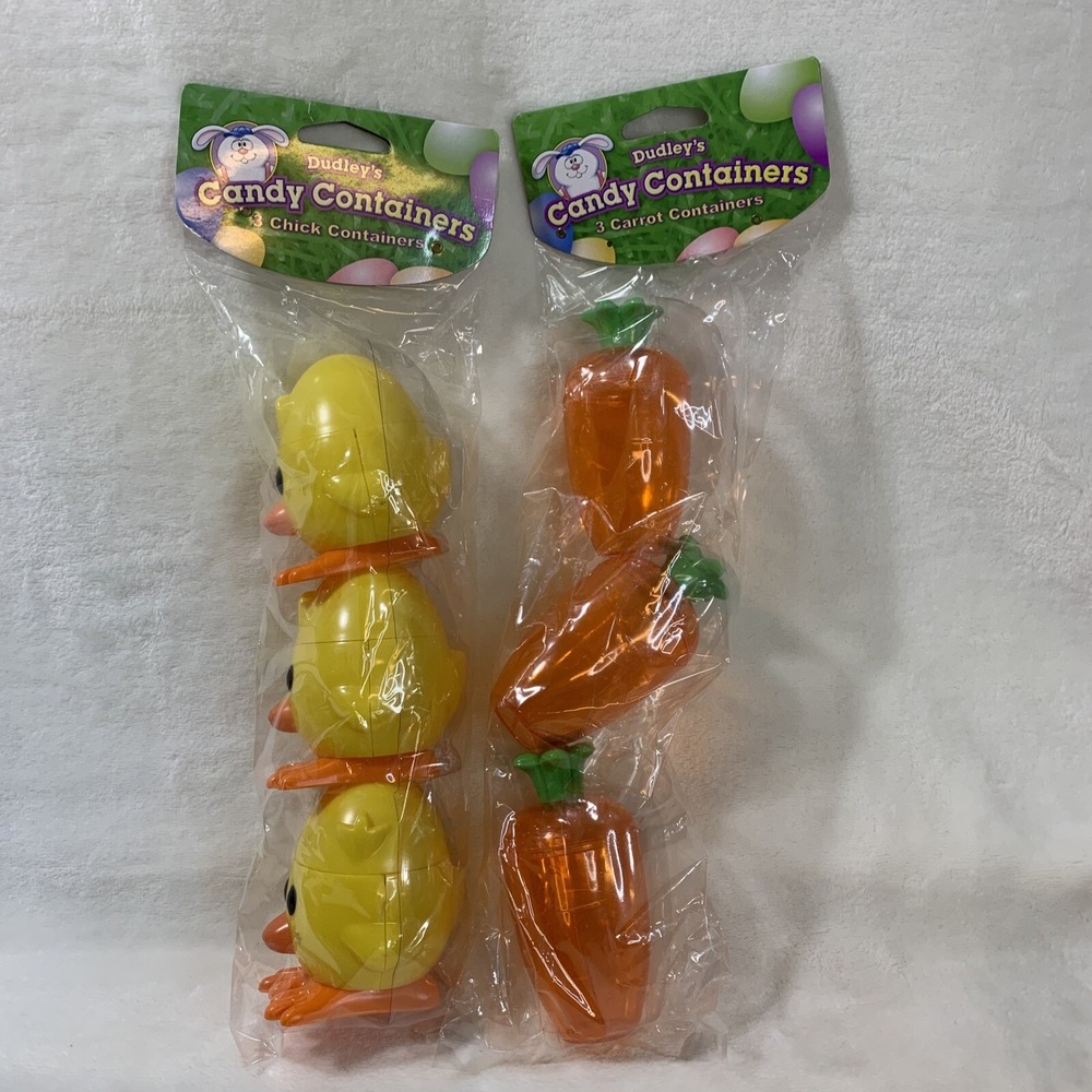 2006 Dudley's Easter Egg‎ Hunt Vtg Candy Containers Holders Carrots Chicks NEW